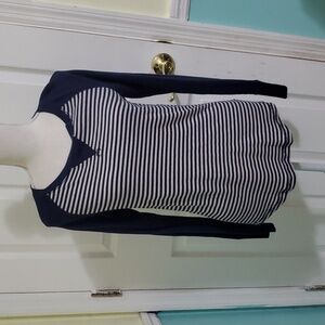Faded Glory Navy & White Striped Raglan 90s Long Sleeve Thermal Waffle Knit Top